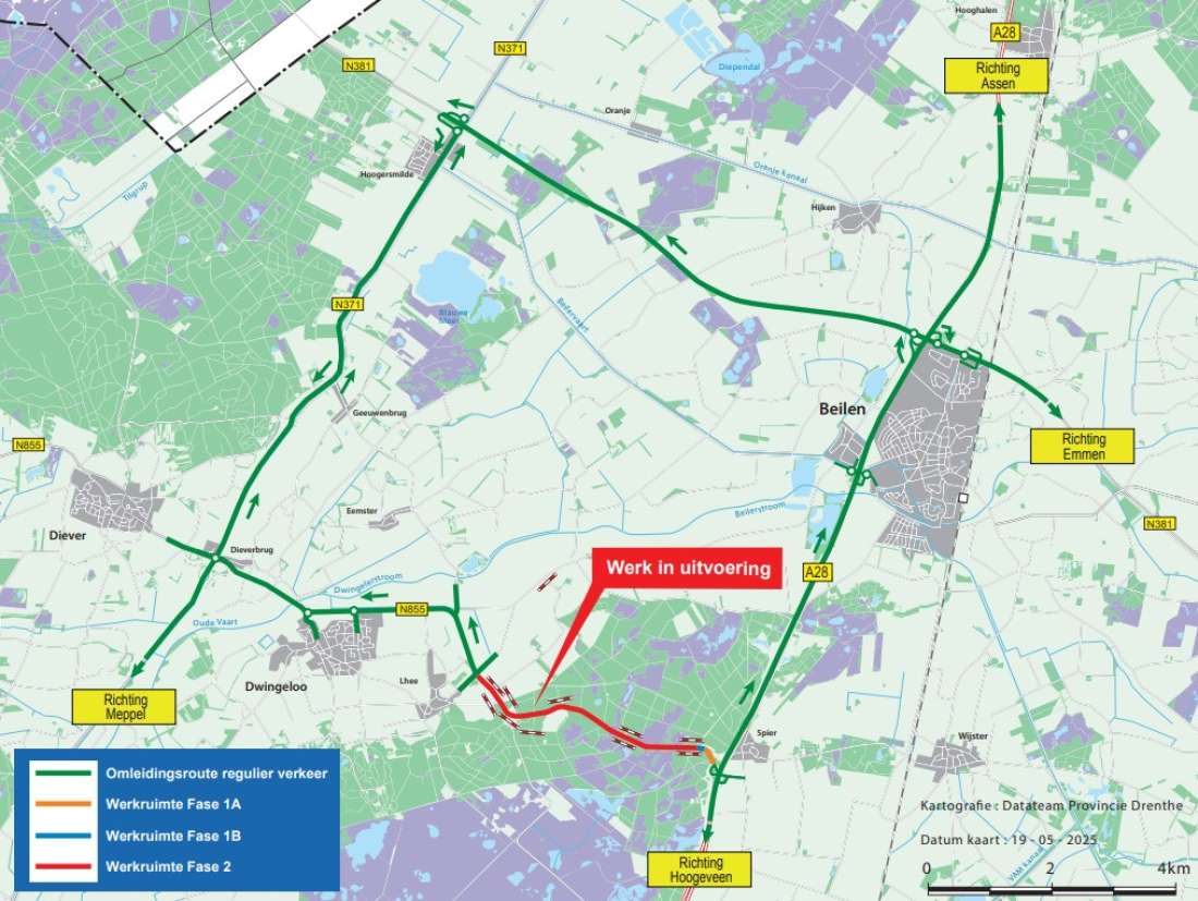 Wegwerkzaamheden N855 Spier-Dwingeloo